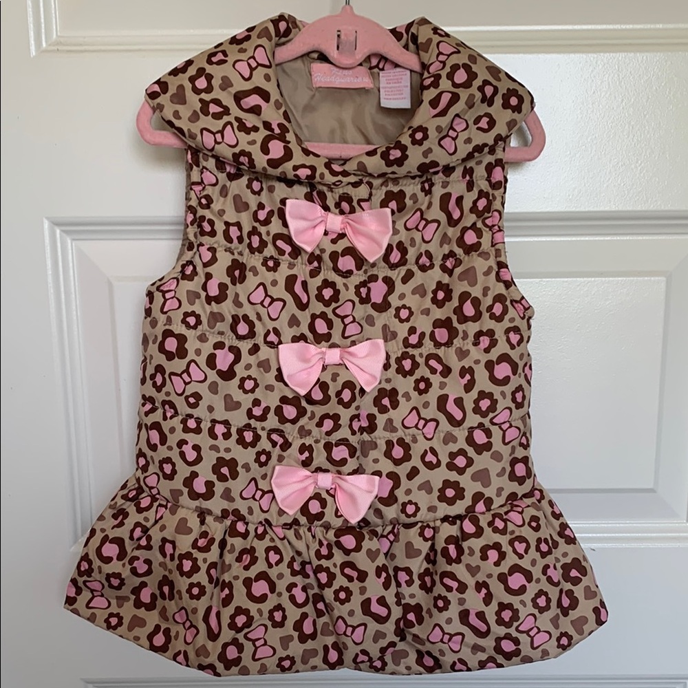 Kids Headquarters Pink and Brown Cheetah Button Vest with Collar, Pink Bows